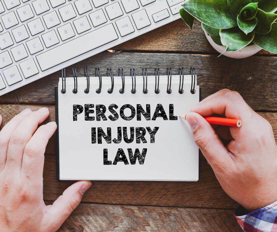 computer and notebook with the words personal injury law